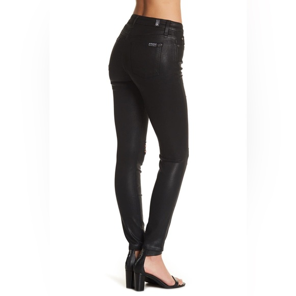 7 For All Mankind Shiny Coated Distressed Skinny Jeans - Picture 3 of 8